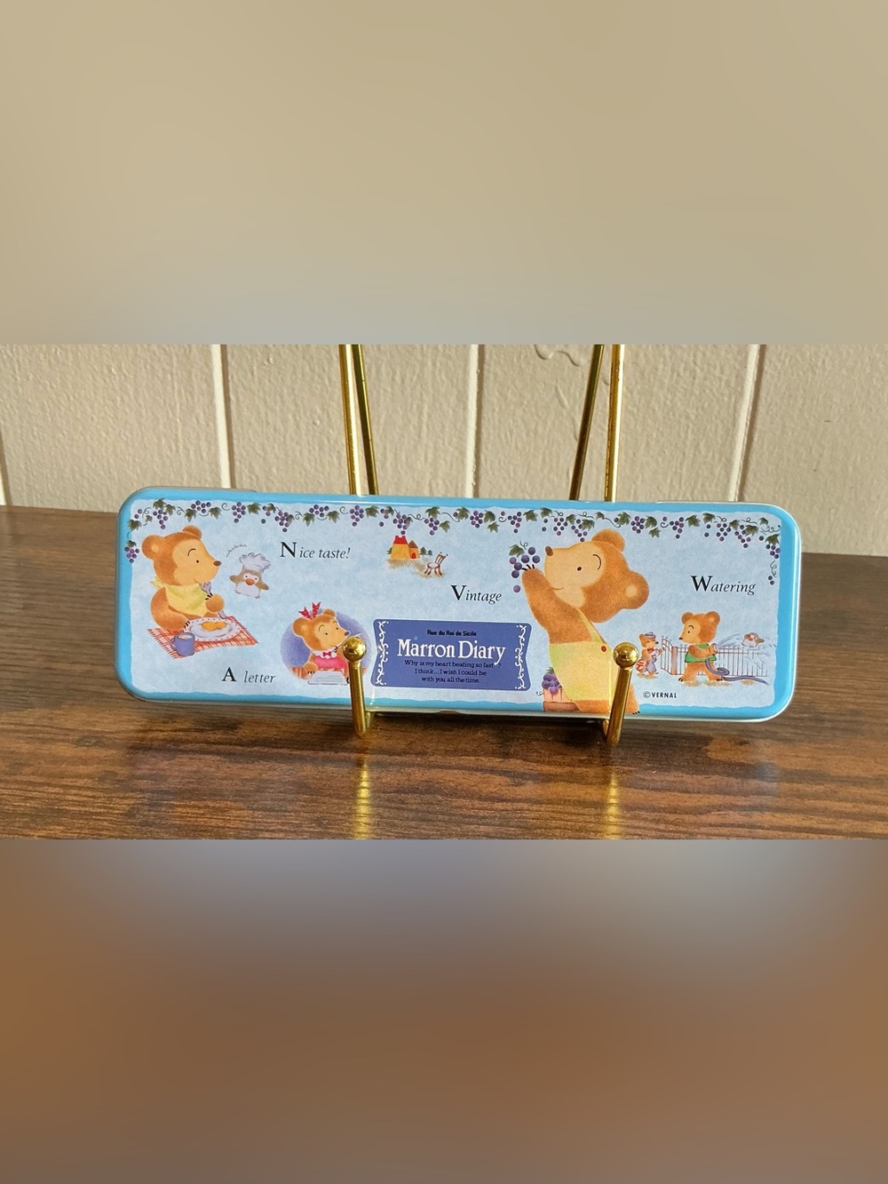 Rare Vintage 80s Marron Diary Tin Pencil Box - Vernal Japan Cute Bear Stationery